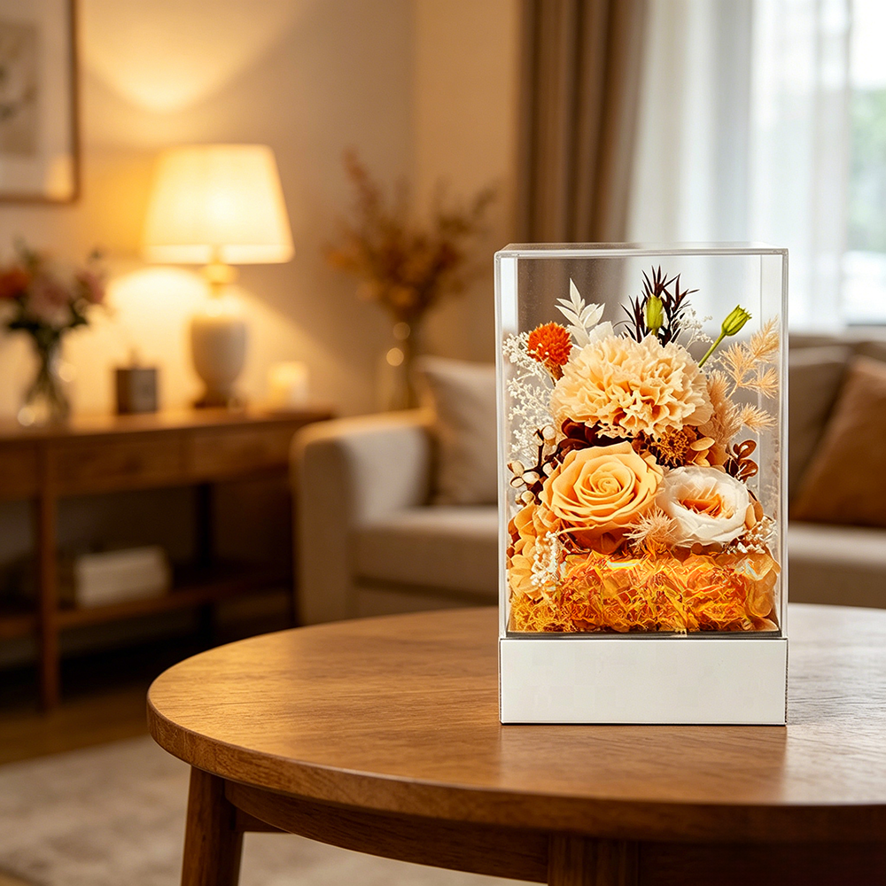 Flowerva Preserved Carnation Acrylic Mirror Box Premium Decor
