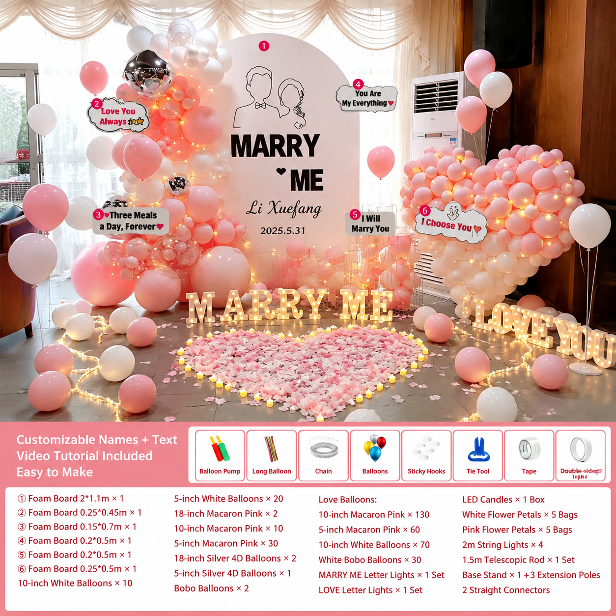 Flowerva Indoor Marriage Proposal Scene Decoration Balloon Set