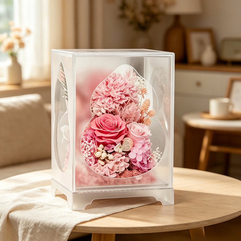 Flowerva Preserved Carnation Acrylic Mirror Box Premium Decor
