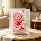 Flowerva Preserved Carnation Acrylic Mirror Box Premium Decor