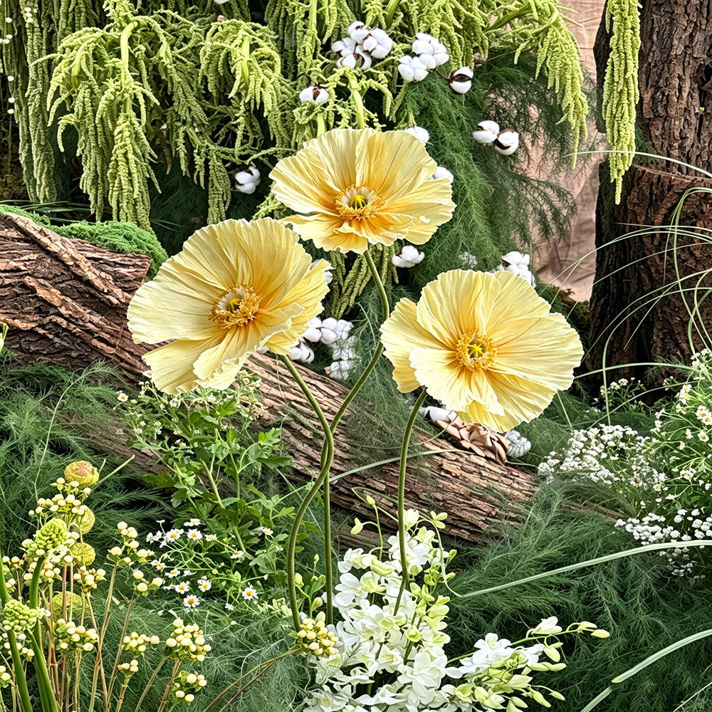 Flowerva Ethereal Crepe Paper Poppy Yellow Art Installation