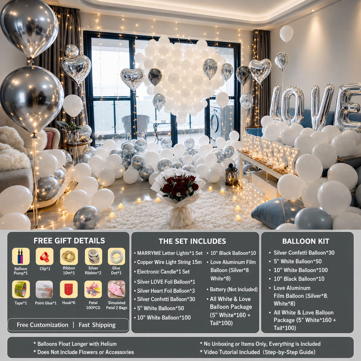 Flowerva Romantic Balloon Decor Kit for Proposal & Confession