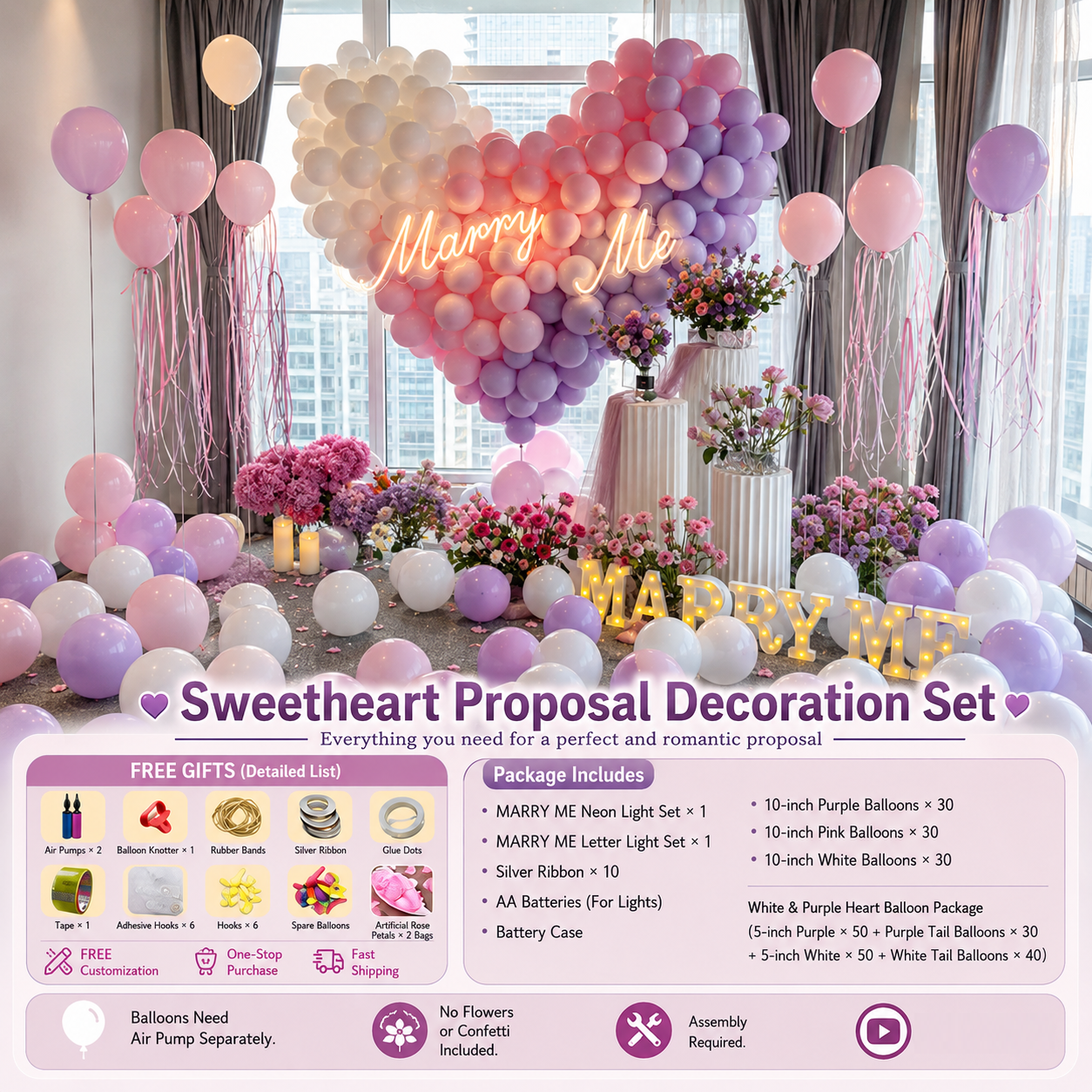 Flowerva Romantic Pink Balloon Set for Proposal & Confession Decoration
