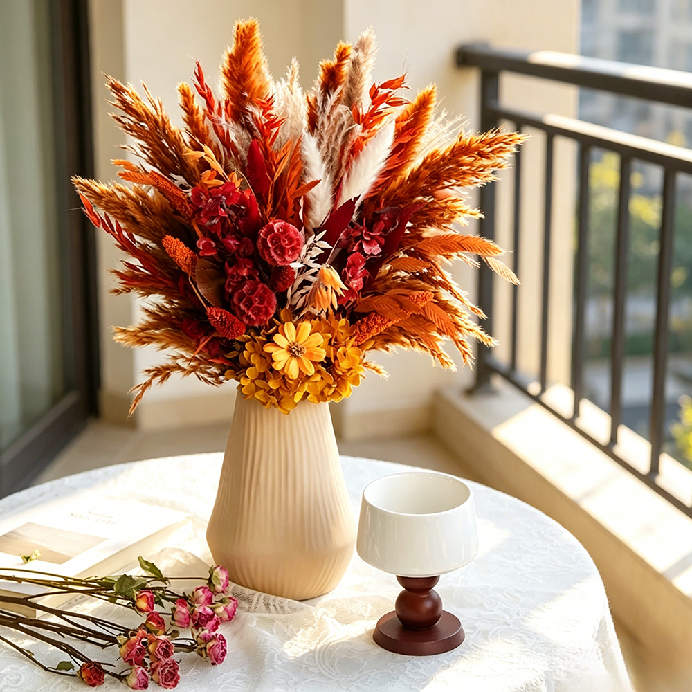 Flowerva Textured Everlasting Vase Arrangement Premium Decor