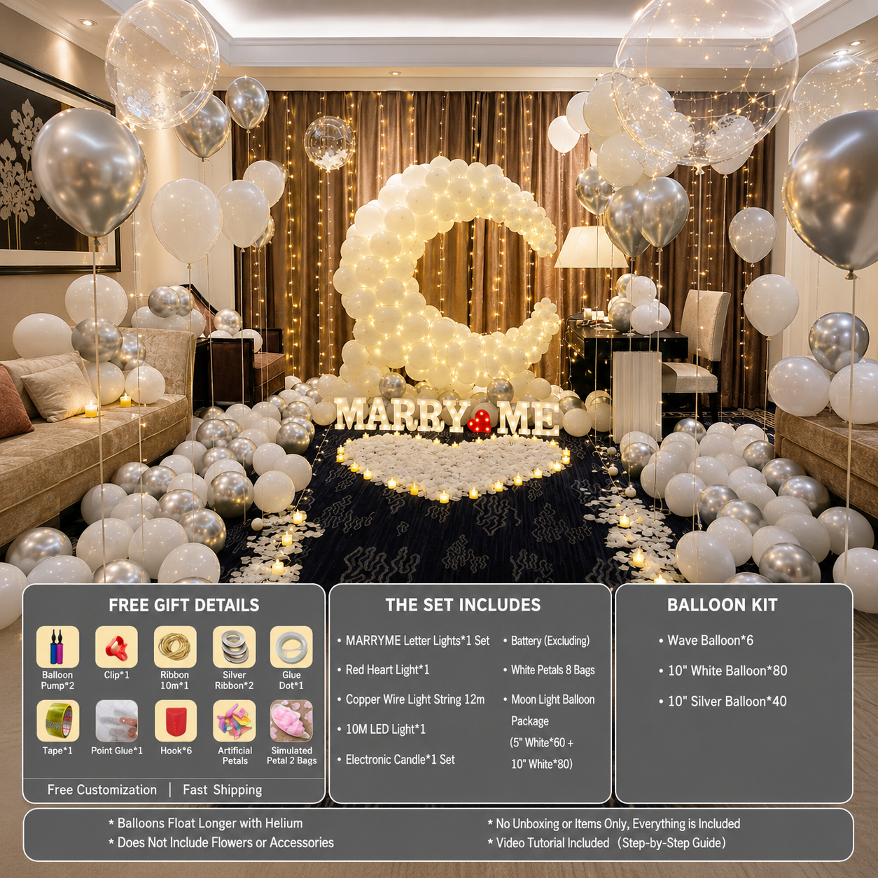 Flowerva Romantic Balloon Decor Kit for Proposal & Confession