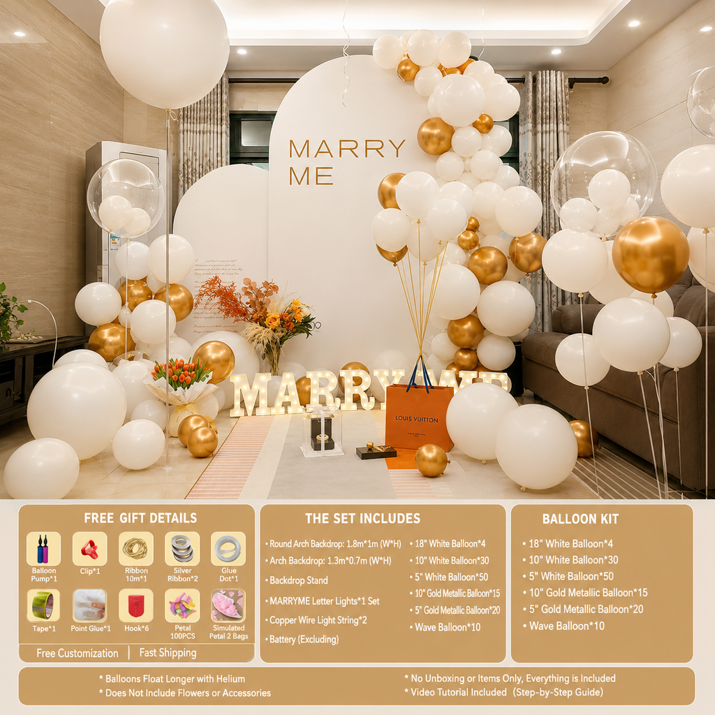 Flowerva Romantic Proposal & Valentine’s Day Confession Balloon Kit with Custom KT Backdrop Decor