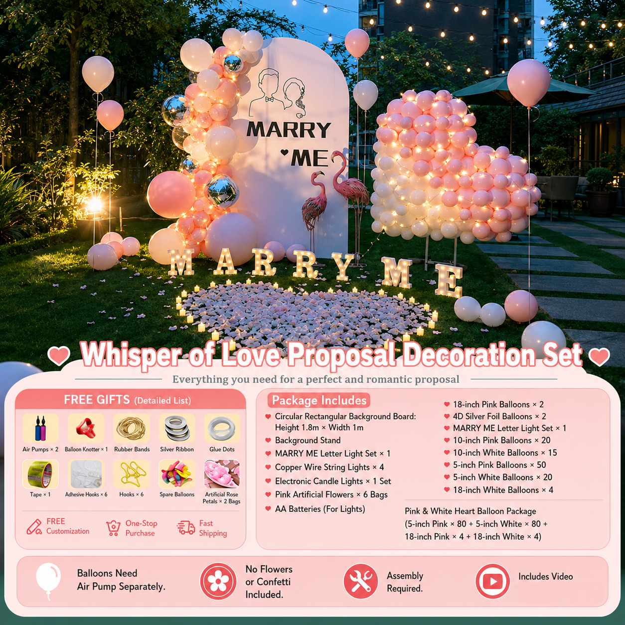 Flowerva Romantic Pink Balloon Set for Proposal & Confession Decoration