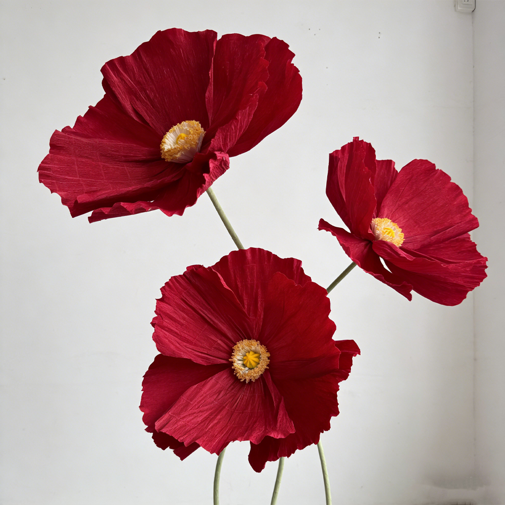 Flowerva Ethereal Crepe Paper Poppy Red Art Installation