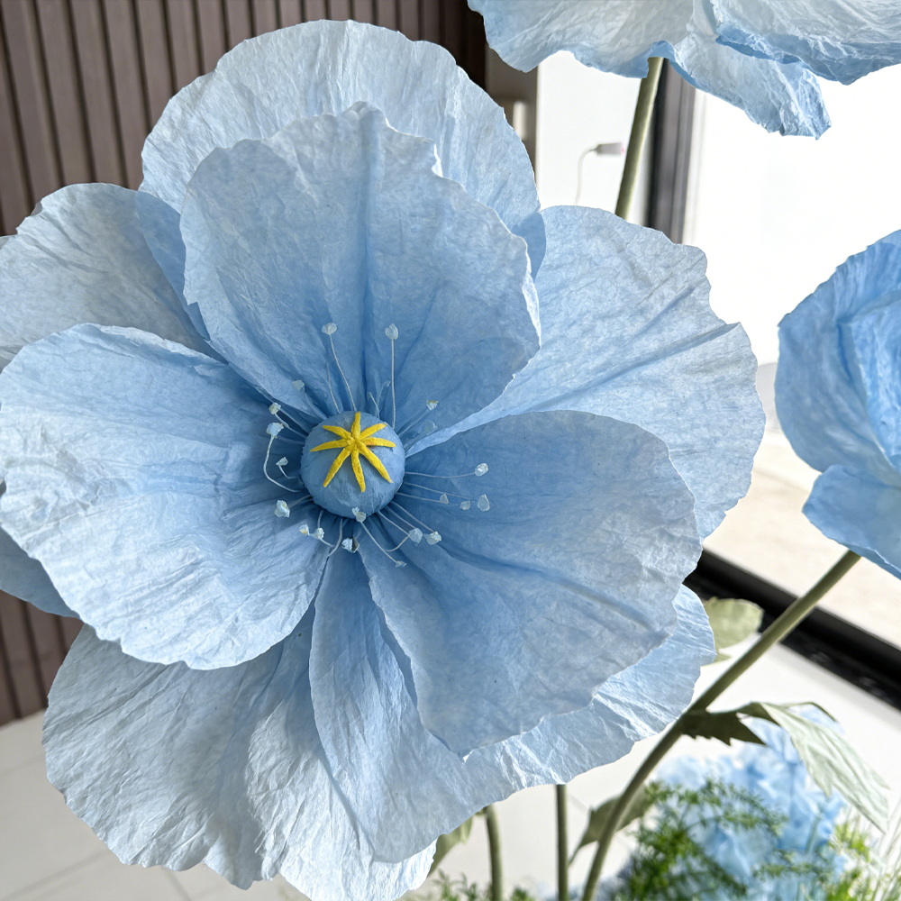 Flowerva Luxe Couture Ruffled Poppy Blue Art Installation