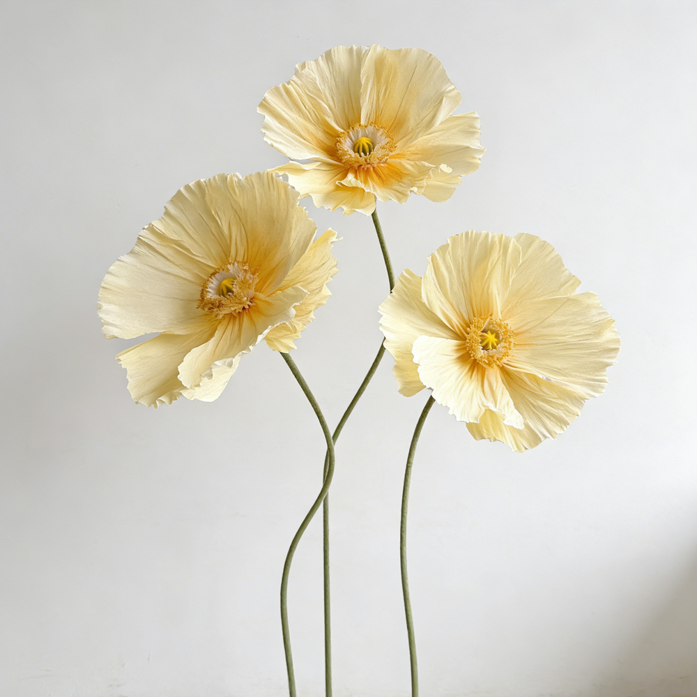Flowerva Ethereal Crepe Paper Poppy Yellow Art Installation
