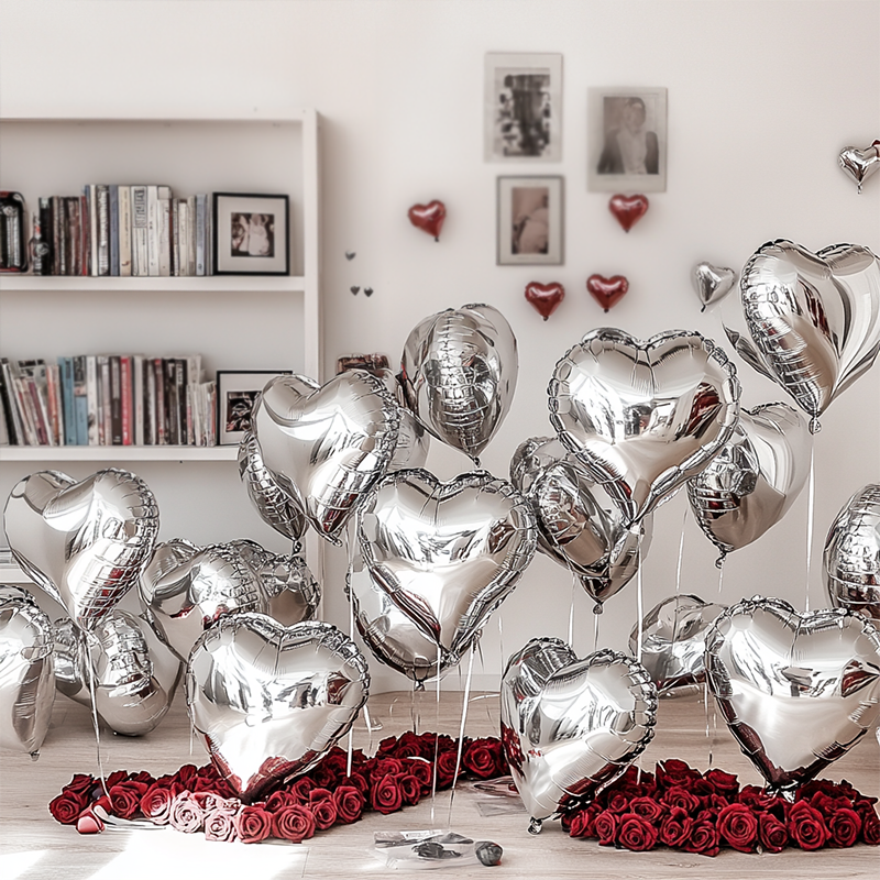 Flowerva 18-inch Pink Silver Heart Foil Balloon for Wedding Birthday Party Decoration