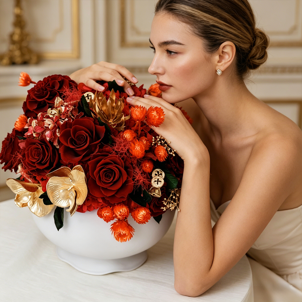 Premium Eternal Rose "Gold & Jade Abundance" Gift Box
