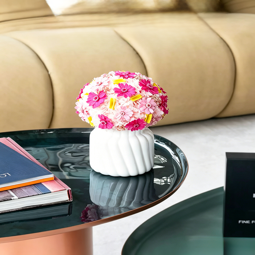 Flowerva Daisy Sphere Vase Arrangement Premium Decor