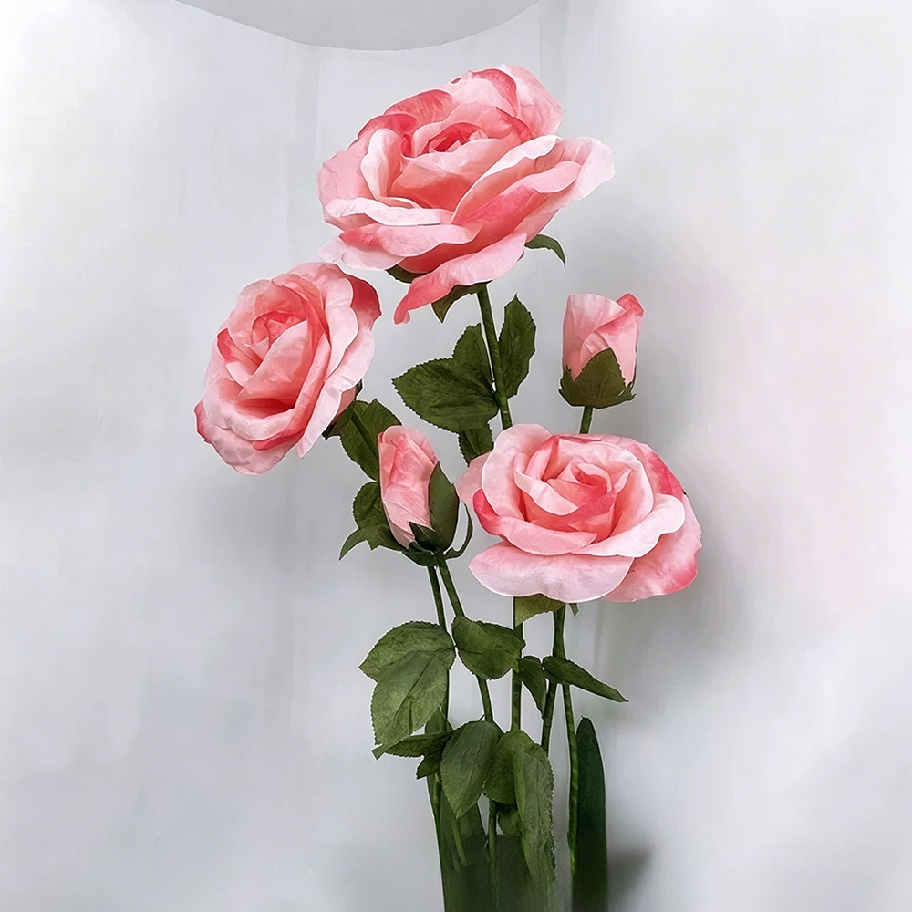 Flowerva Pink Rose Verdant Cluster Premium Decor