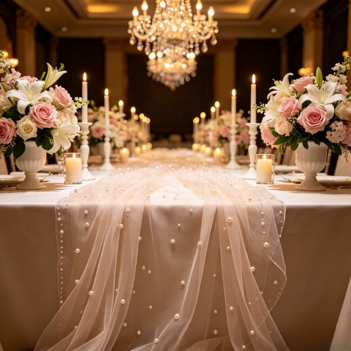 Flowerva Pearl Tulle Table Runner