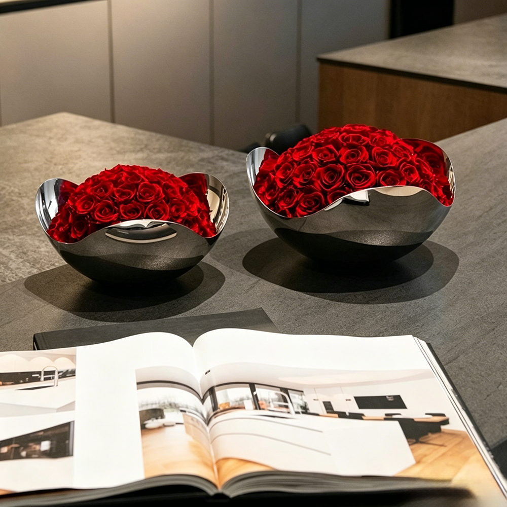 Flowerva Sculptural Metal Bowl Arrangement Premium Decor