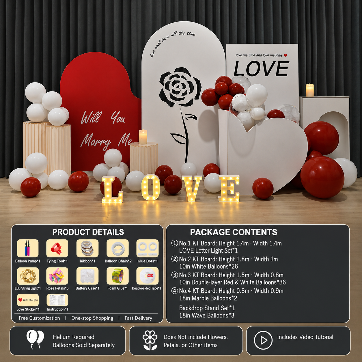 Flowerva Romantic Proposal & Valentine’s Day Confession Balloon Kit with Custom KT Backdrop Decor