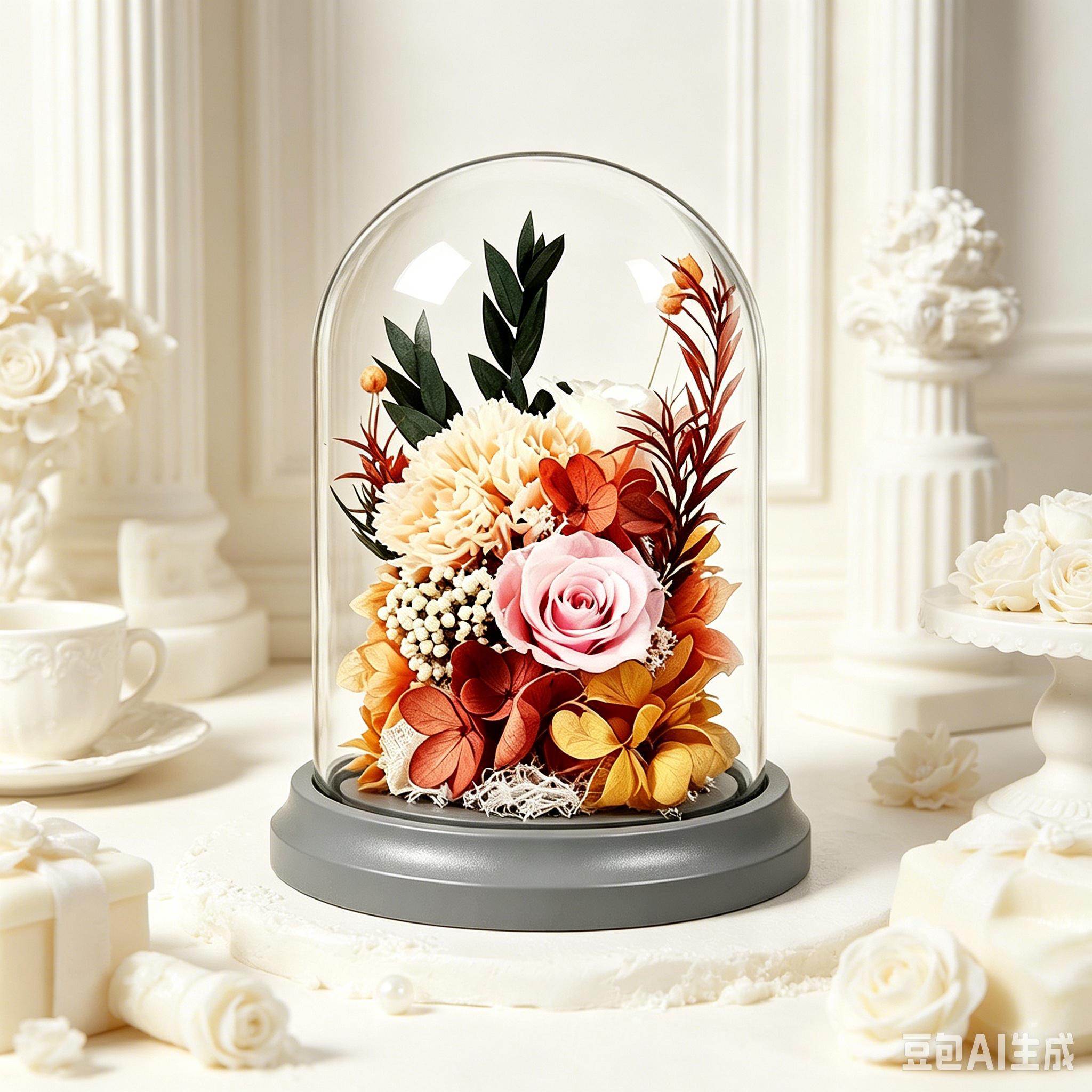 Flowerva Dome Preserved Floral Arrangement Premium Decor