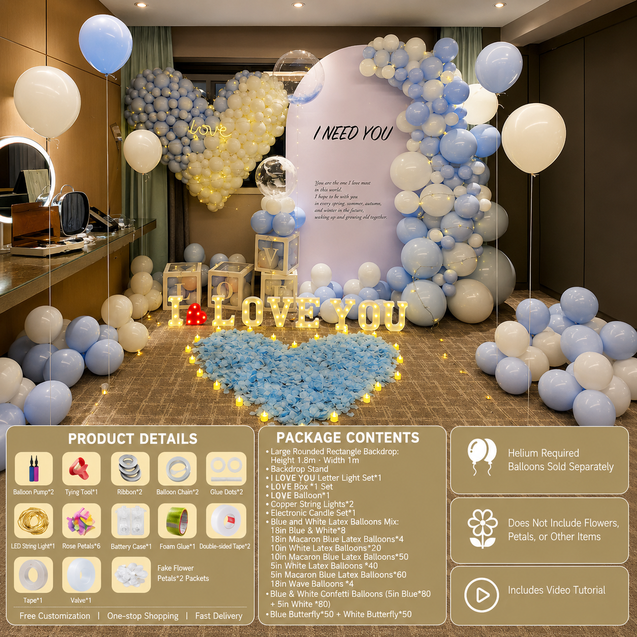 Flowerva Romantic Proposal & Valentine’s Day Confession Balloon Kit with Custom KT Backdrop Decor