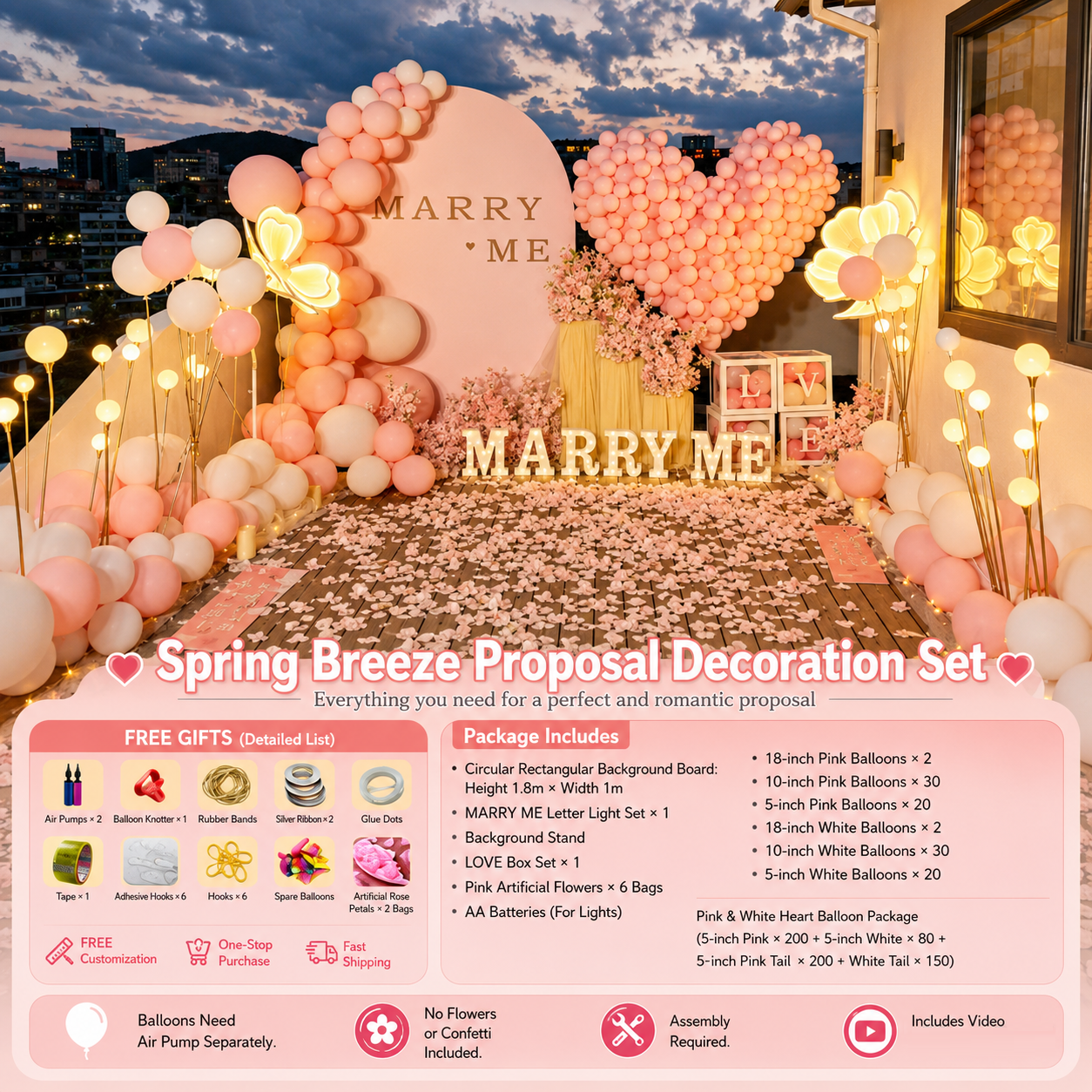 Flowerva Romantic Pink Balloon Set for Proposal & Confession Decoration