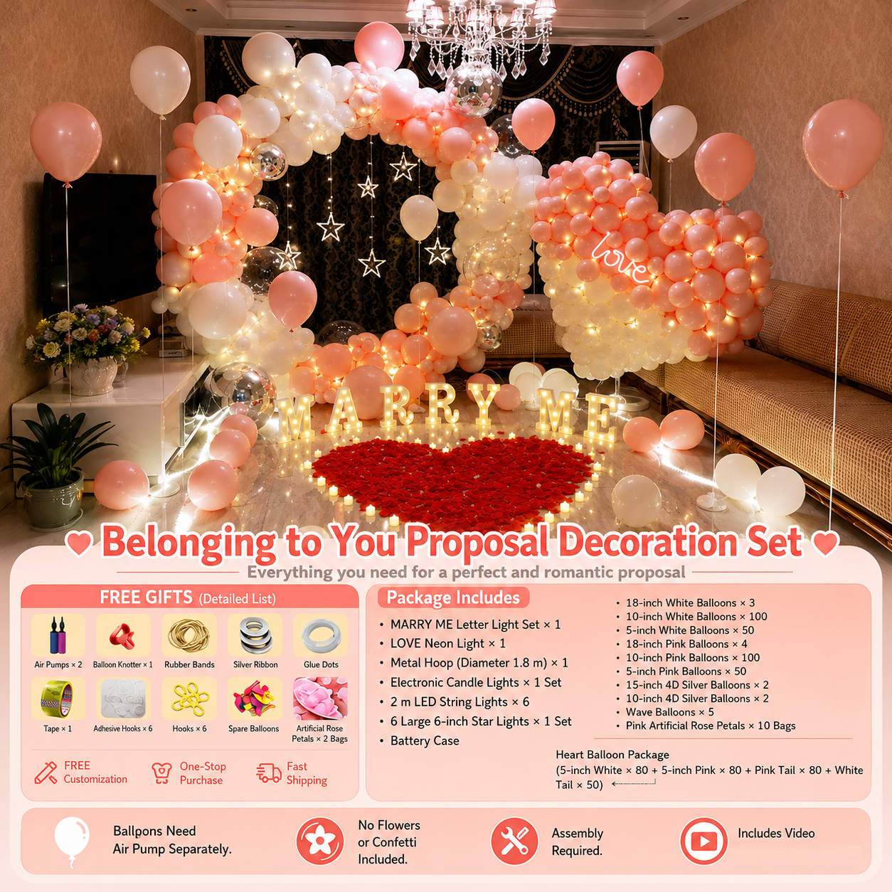 Flowerva Romantic Pink Balloon Set for Proposal & Confession Decoration