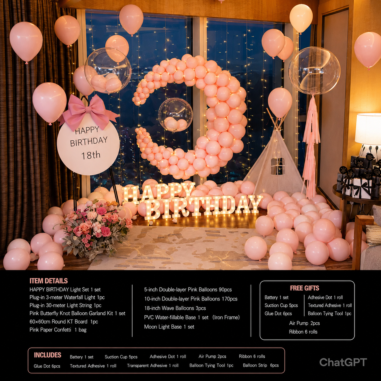 Flowerva Birthday Party Balloon Decoration Scene Set