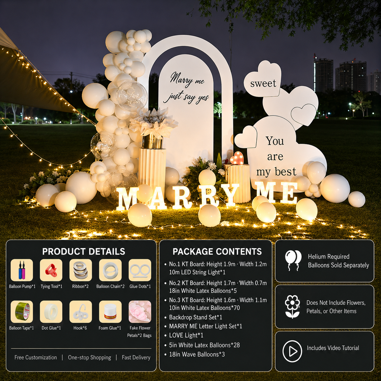 Flowerva Romantic Proposal & Valentine’s Day Confession Balloon Kit with Custom KT Backdrop Decor