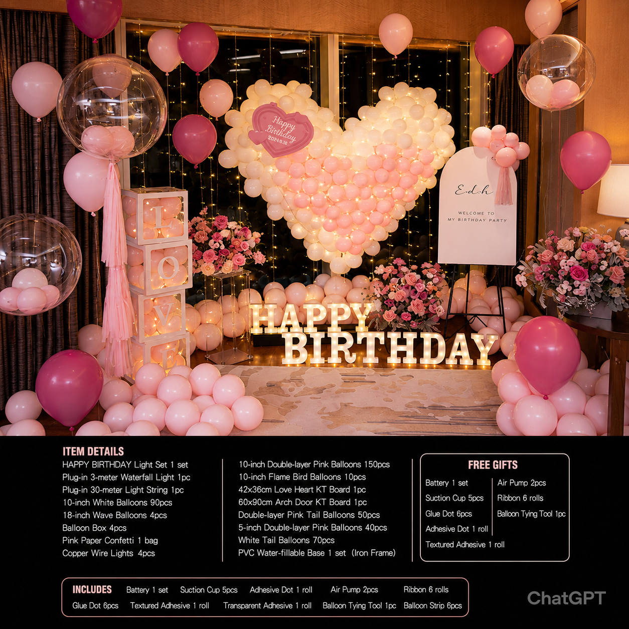 Flowerva Birthday Party Balloon Decoration Scene Set