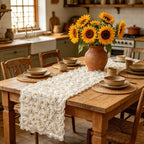 Flowerva  French-Style 3D Rose Embroidery White Lace Table Runner