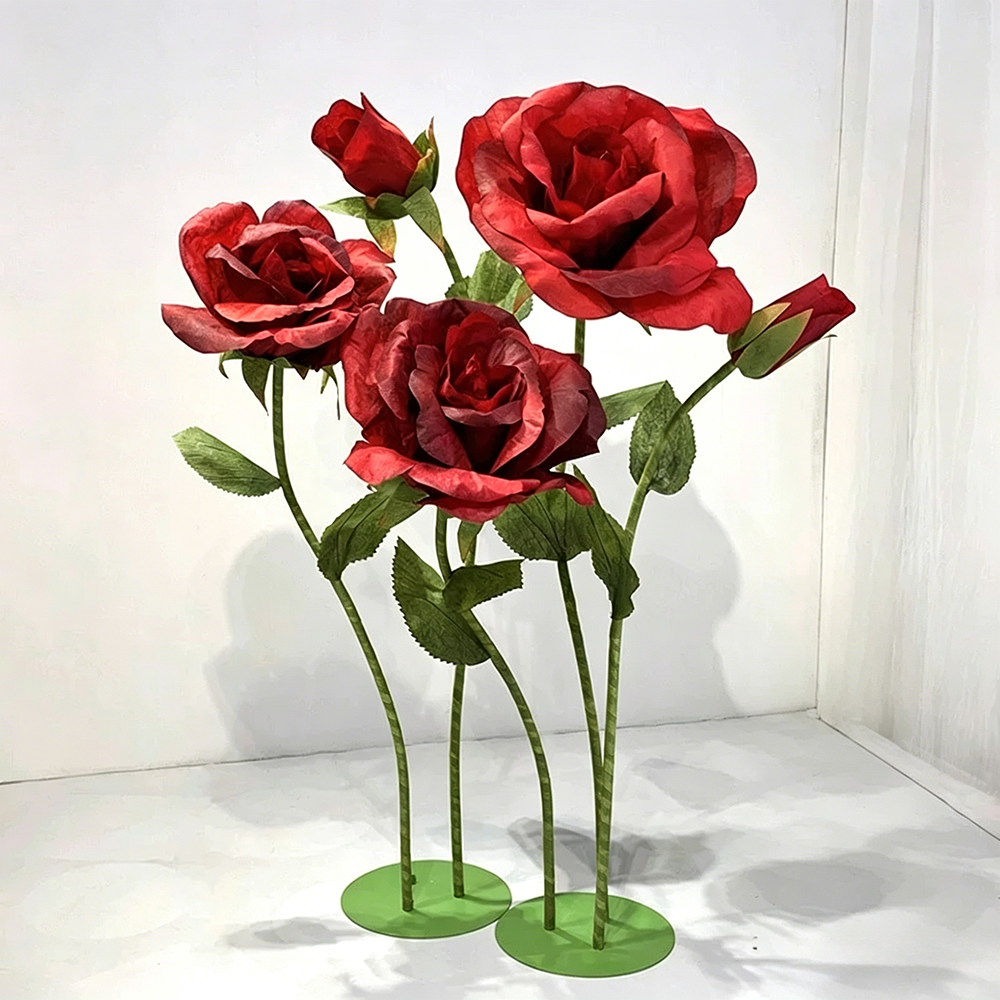 Flowerva Red Rose Verdant Cluster Premium Decor