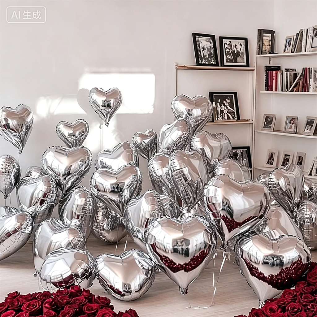 Flowerva 18-inch Pink Silver Heart Foil Balloon for Wedding Birthday Party Decoration