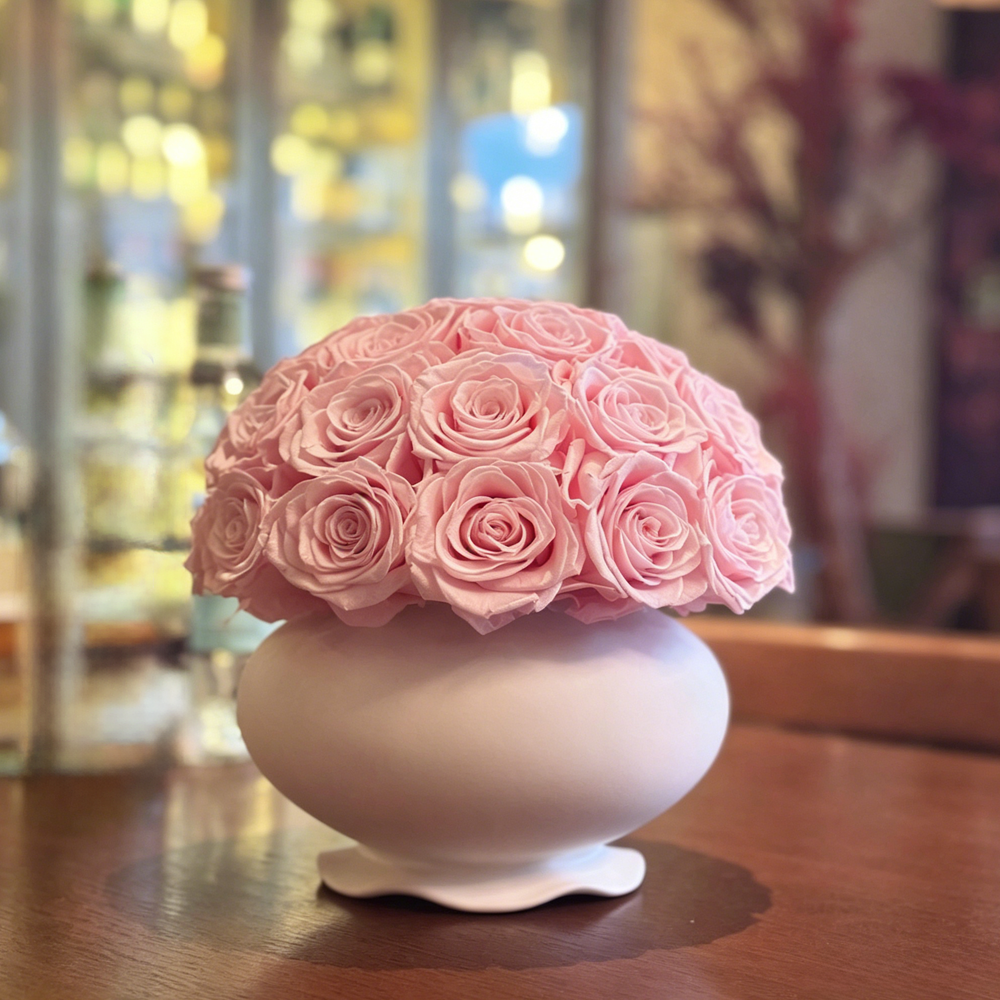 Premium Baby Pink Preserved Rose Vase Gift Box
