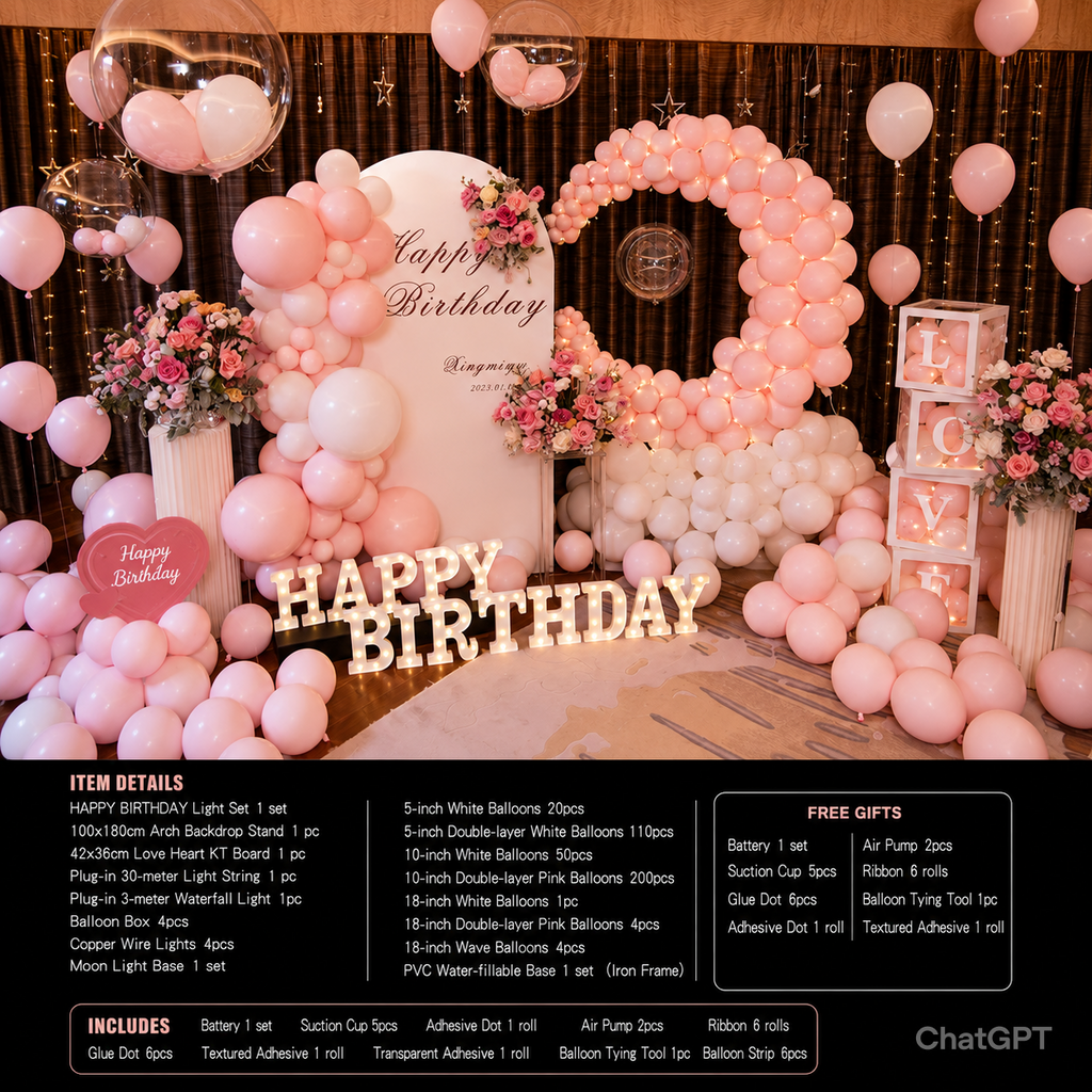 Flowerva Birthday Party Balloon Decoration Scene Set