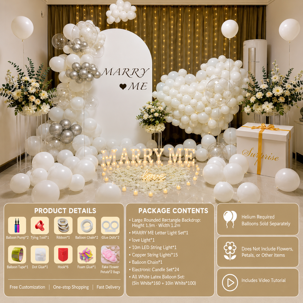 Flowerva Romantic Proposal & Valentine’s Day Confession Balloon Kit with Custom KT Backdrop Decor