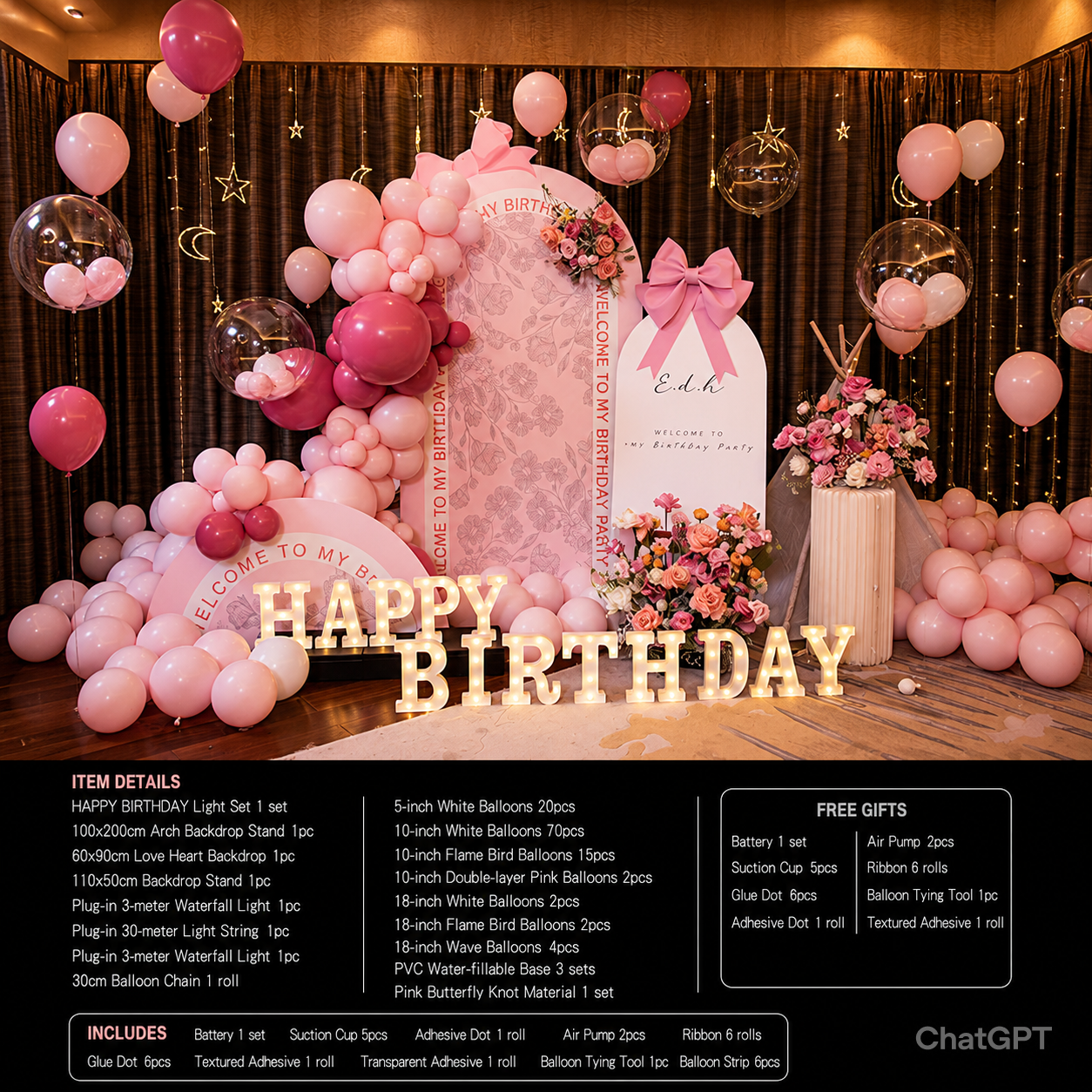 Flowerva Birthday Party Balloon Decoration Scene Set