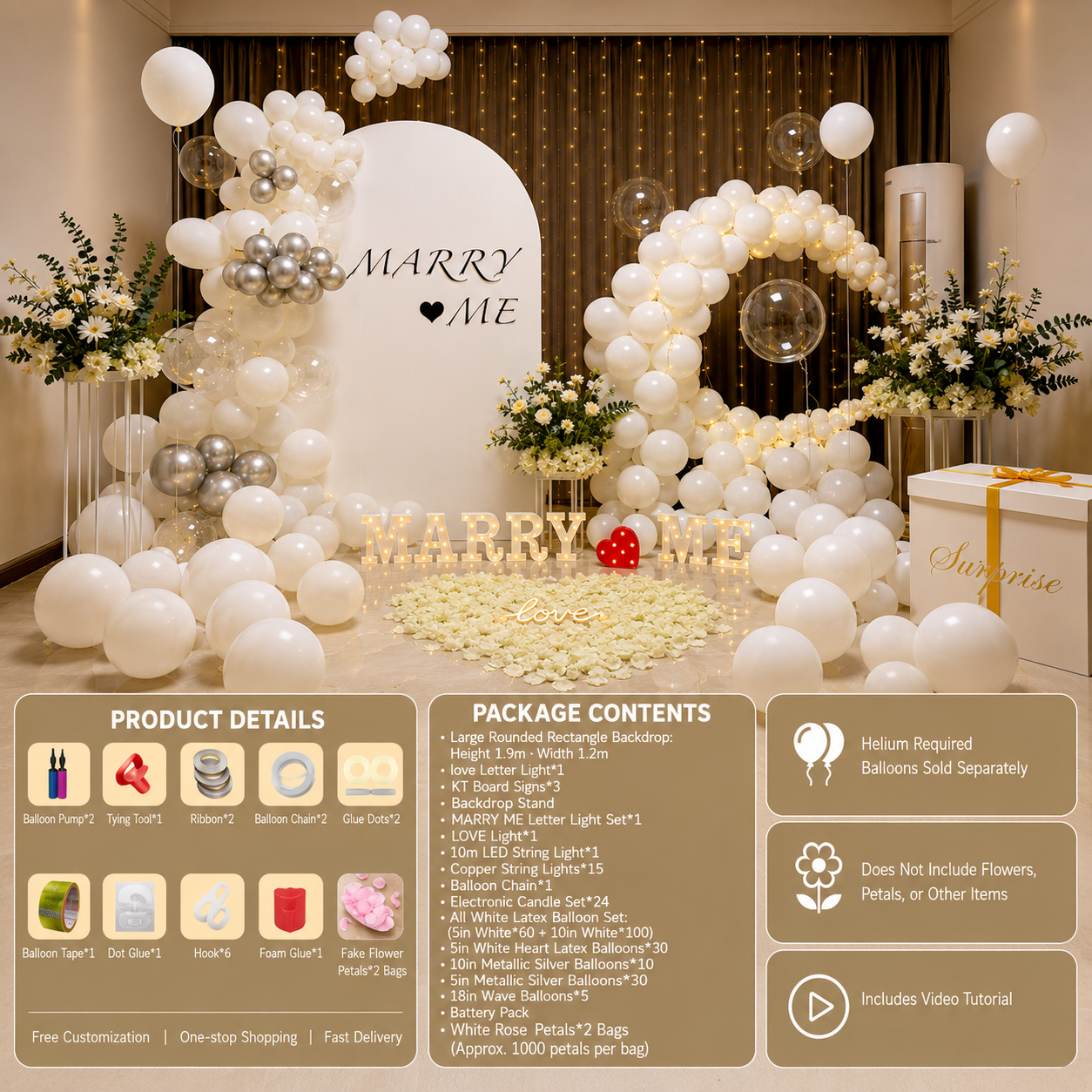 Flowerva Romantic Proposal & Valentine’s Day Confession Balloon Kit with Custom KT Backdrop Decor