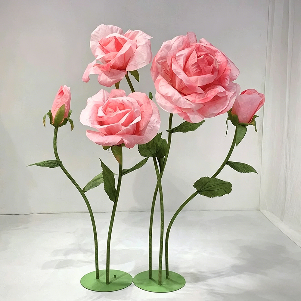 Flowerva Pink Rose Verdant Cluster Premium Decor