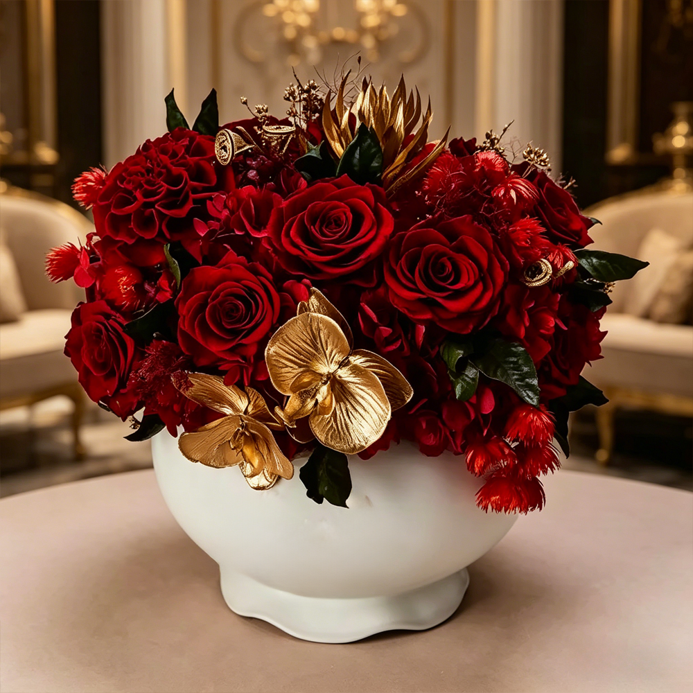 Premium Eternal Rose "Gold & Jade Abundance" Gift Box