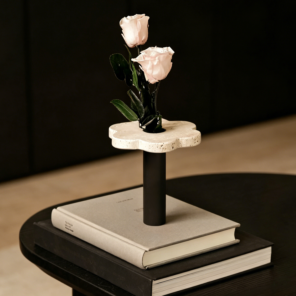 Premium Single Eternal Rose Yellow Travertine Handheld Vase Gift Box