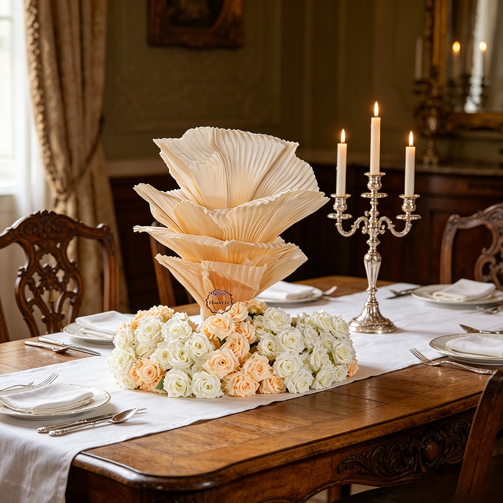Flowerva Champagne Aura Pleat Table Flower