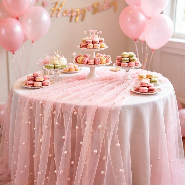 Flowerva Pearl Tulle Table Runner