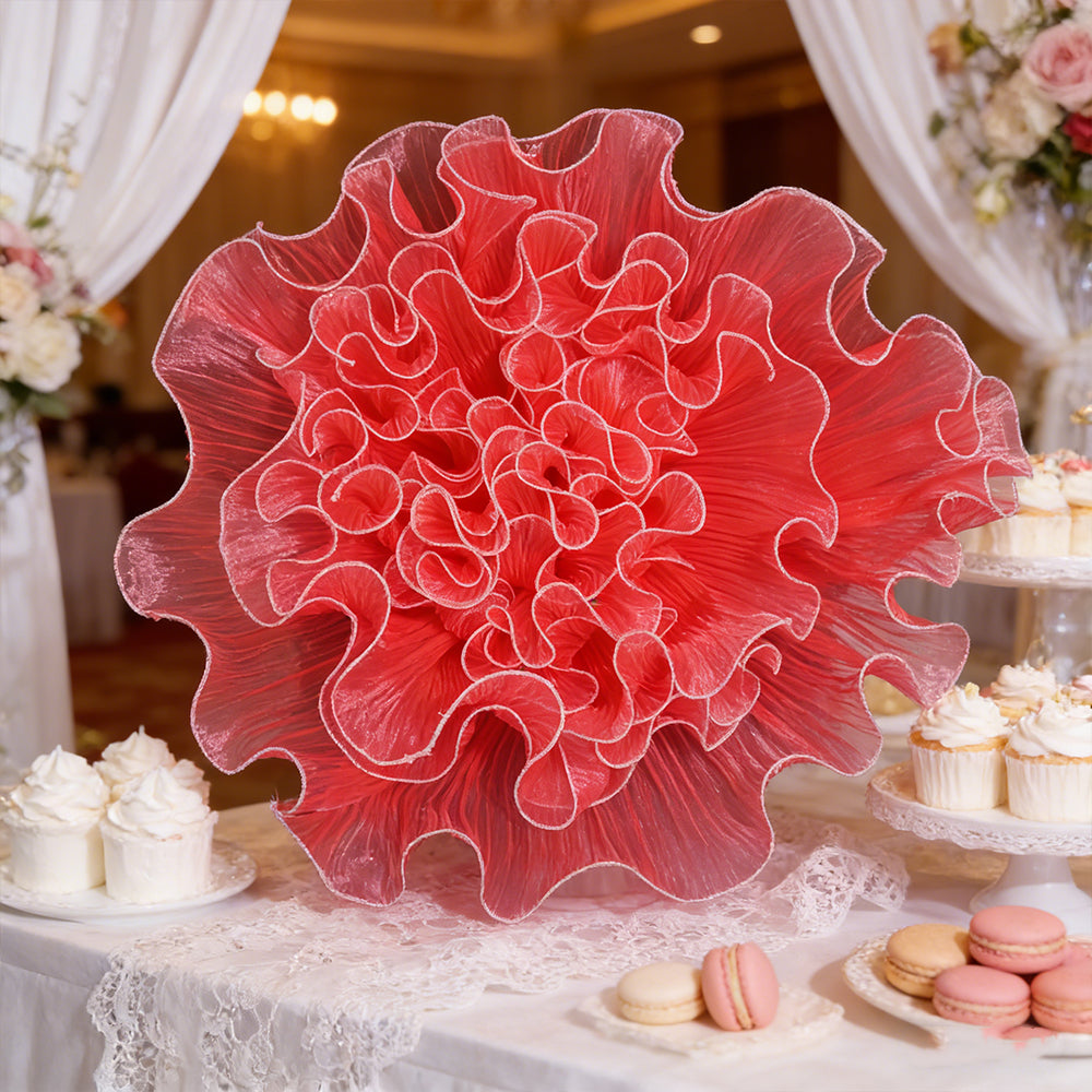 Flowerva Crimson Ruffled Tulle Premium Flower