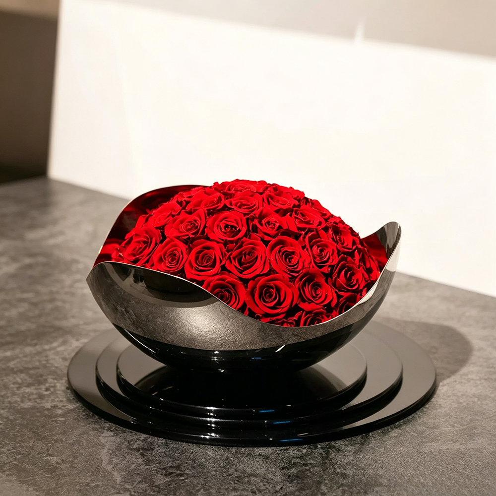Flowerva Sculptural Metal Bowl Arrangement Premium Decor