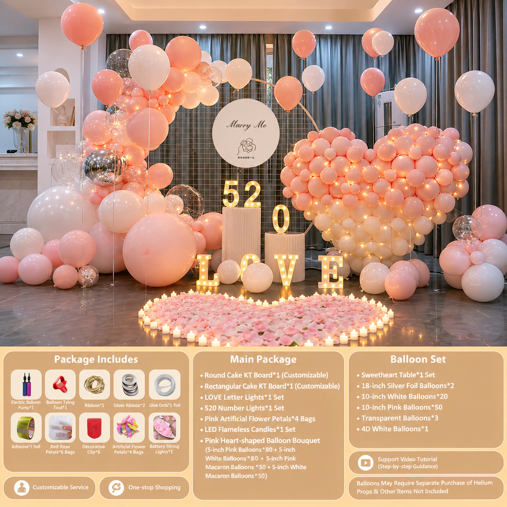 Flowerva Romantic Pink Balloon Set for Proposal & Confession Decoration