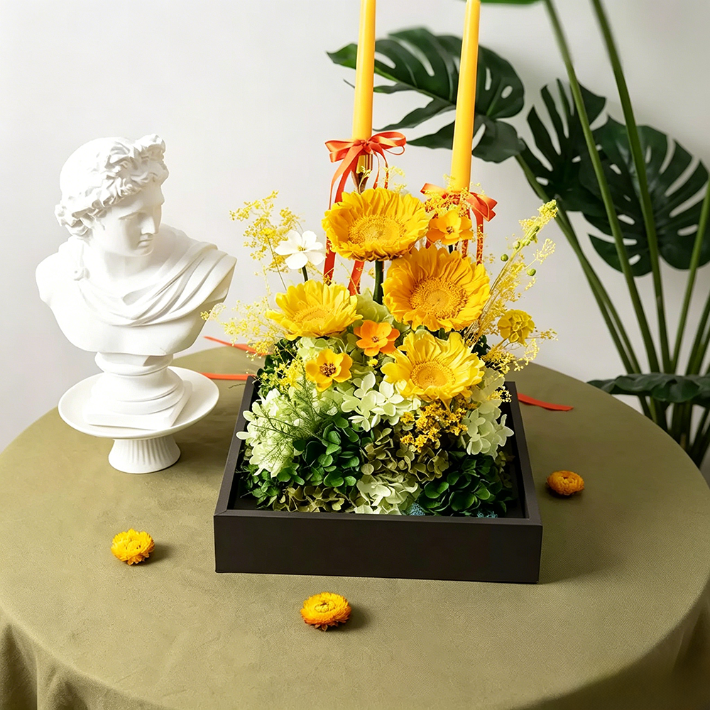 Flowerva Sunflower Preserved Bloom Acrylic Box Premium Decor