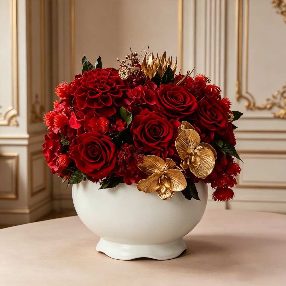 Premium Eternal Rose "Gold & Jade Abundance" Gift Box