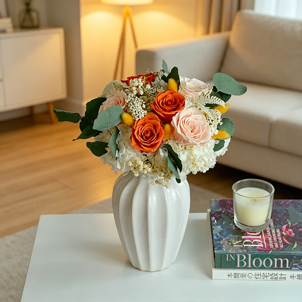 Flowerva Fluted Vase Layered Arrangement Premium Decor