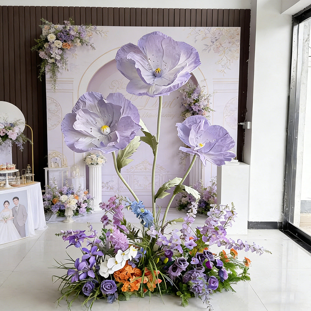 Flowerva Luxe Couture Ruffled Poppy Purple Art Installation