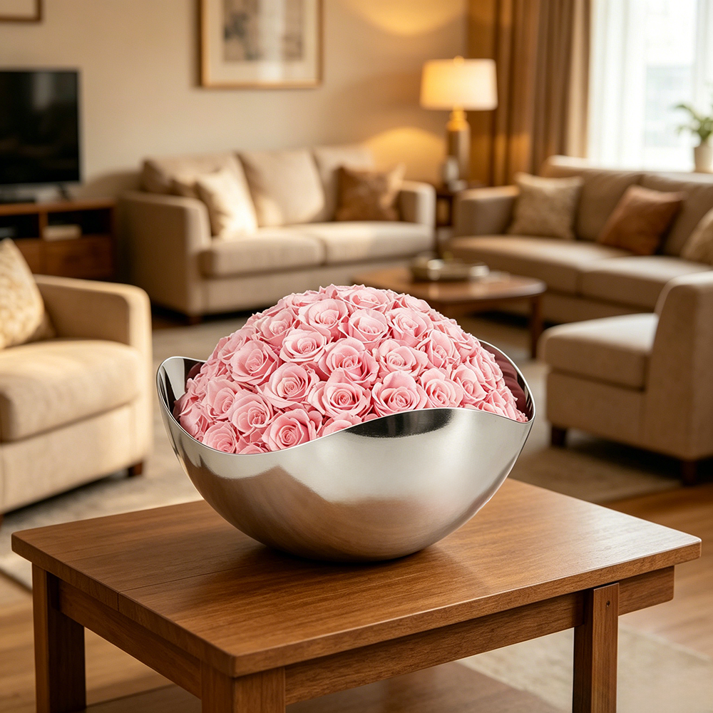 Flowerva Sculptural Metal Bowl Arrangement Premium Decor