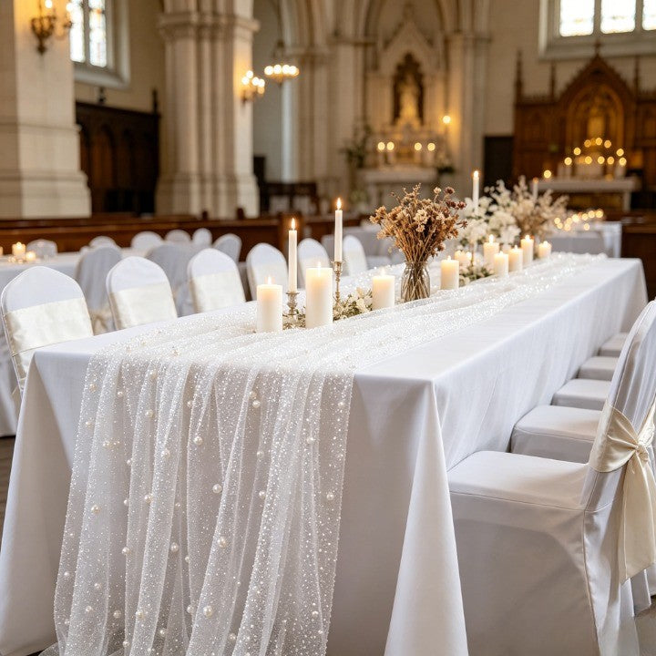 Flowerva Pearl Tulle Table Runner